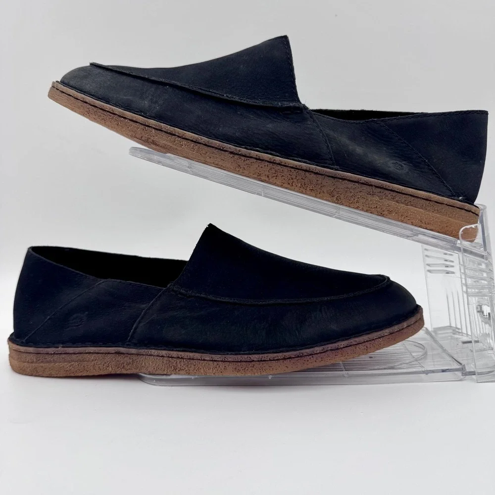 Born Mens Black Leather Slip On 12M Loafers Moc Toe‎ Shoes Size BM0000403